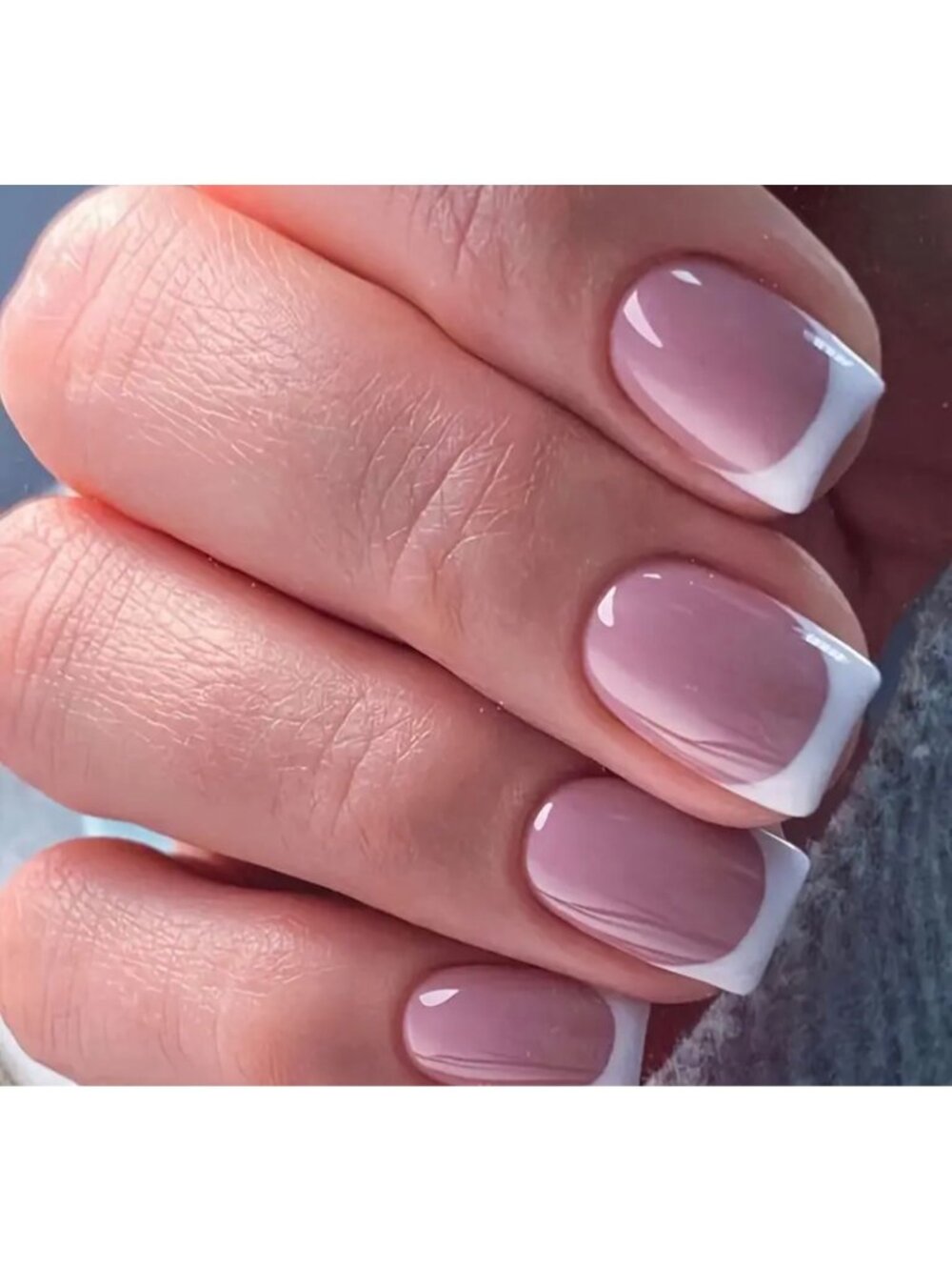 24-Piece Pink French Tip False Nails Set DIY Nail Art Natural Look Comfortable F